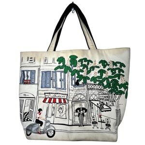 Lulu Guinness tote purse shopper Paris motorscooter France black white NYC bag